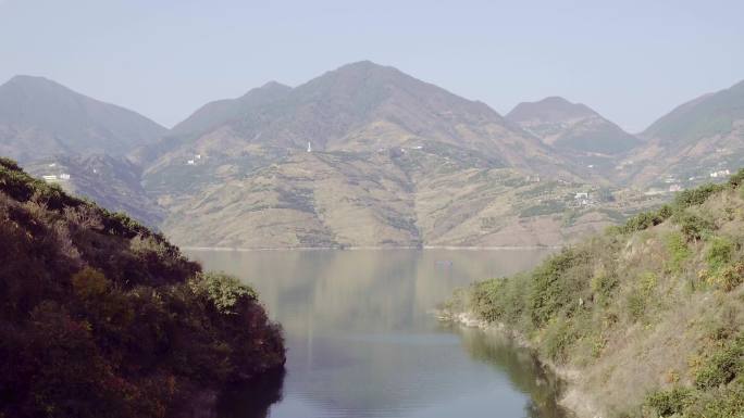 奉节 长江 航拍 船只 山坡