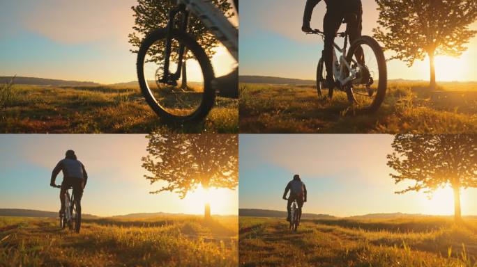 日落时分，斯洛·莫曼在乡村骑着山地自行车