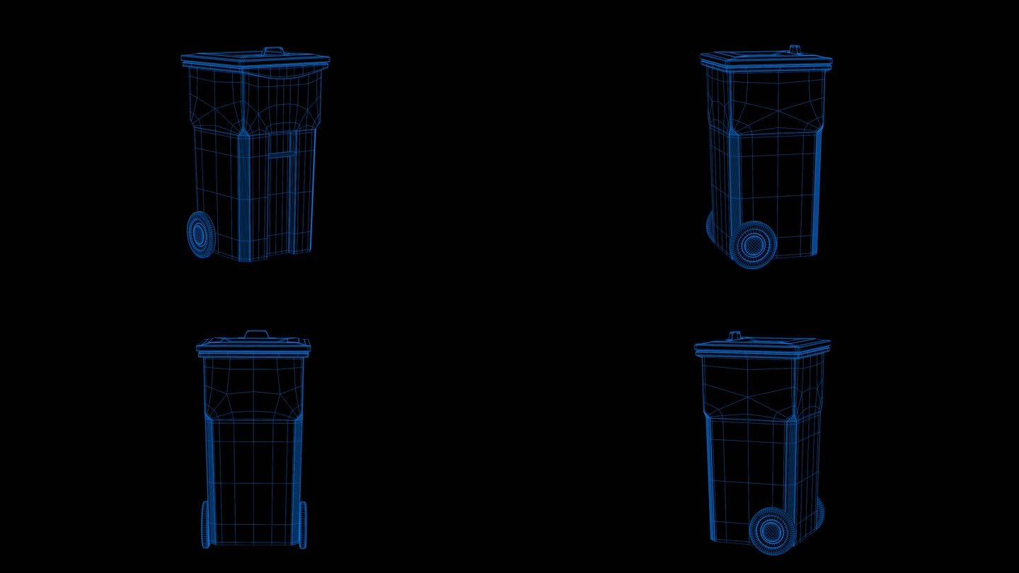蓝色全息科技线框垃圾桶 垃圾箱素材带通道