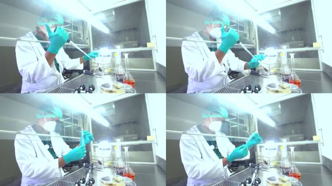 医学研究科学家在STEM现代实验室测试疫苗实验药物。