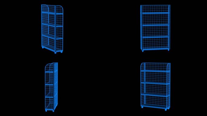 4K蓝色全息科技线框货架木架素材带通道