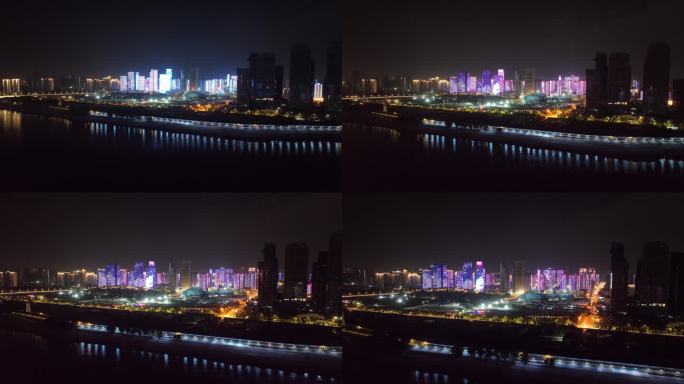 武汉长江夜景徐东片区灯光秀夜景航拍