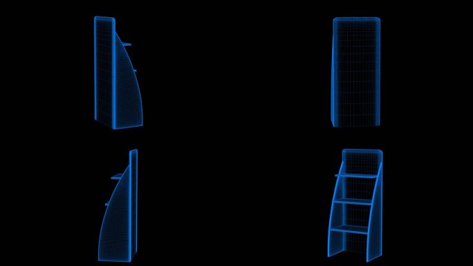 4K蓝色全息科技线框货架木架素材带通道