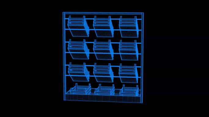 4K蓝色全息科技线框货架木架素材带通道