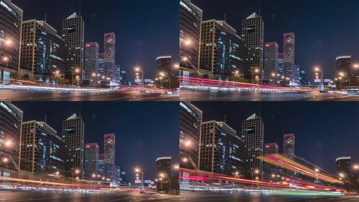 北京夜间交通的T/L低角度视图