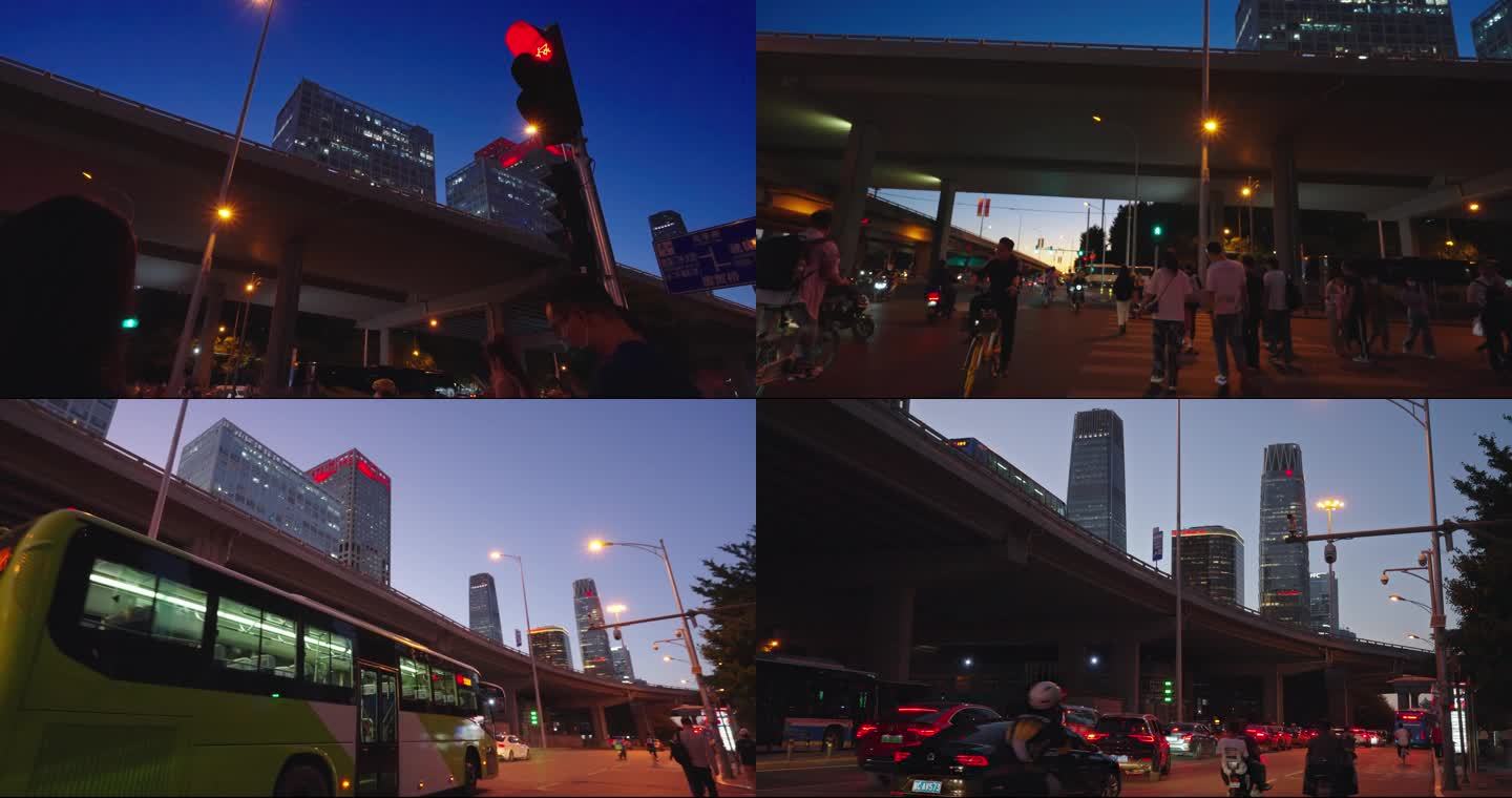 北京国贸夜景车流