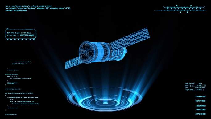 4K线框蓝色科技全息人造卫星动画带通道