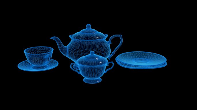 蓝色科技线条茶具透明通道素材