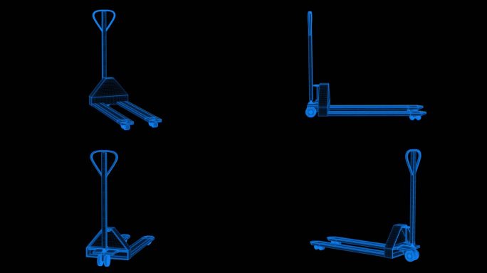 4K蓝色全息科技线框推车叉车素材带通道