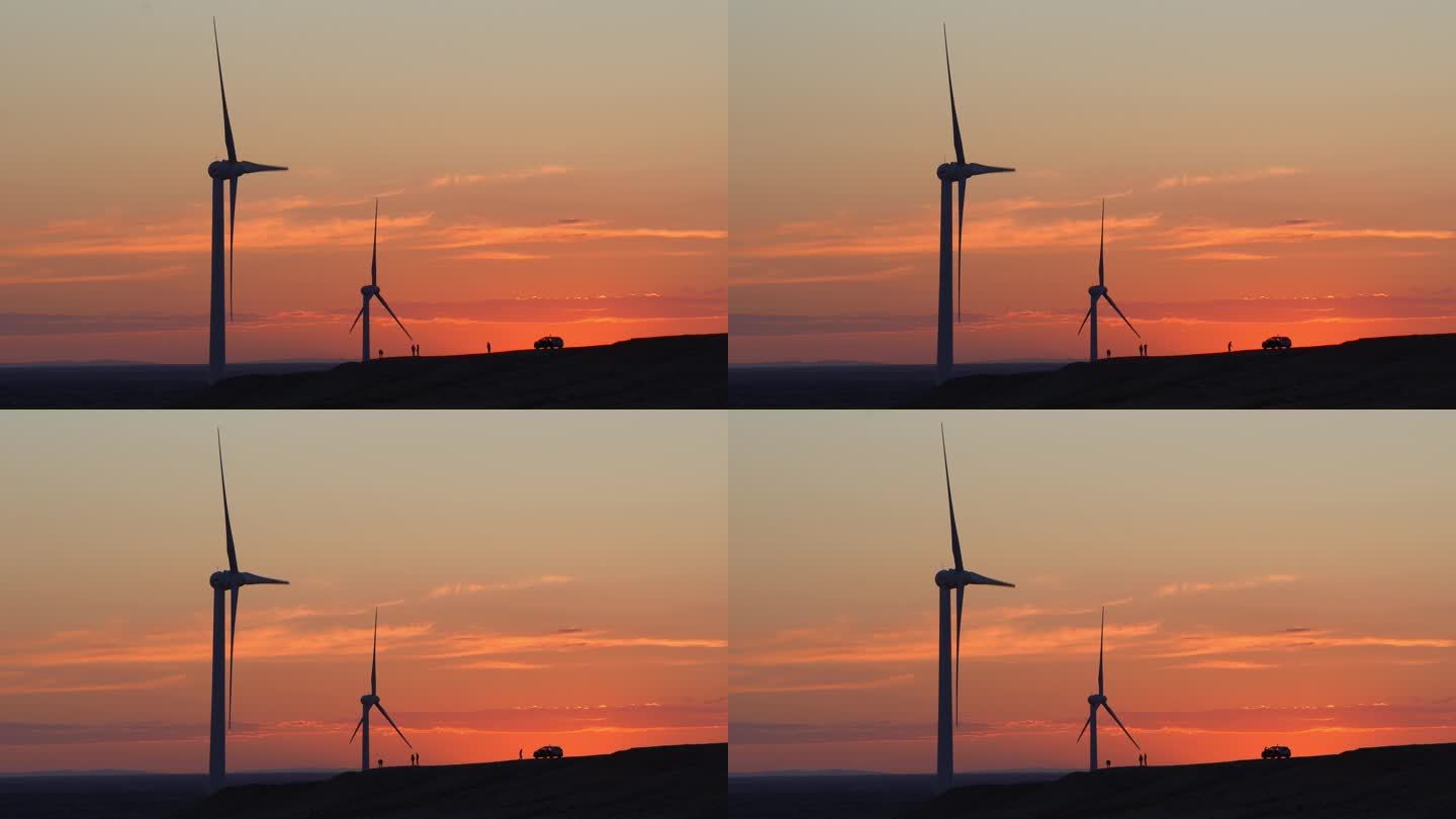 黄昏的风力发电大风车