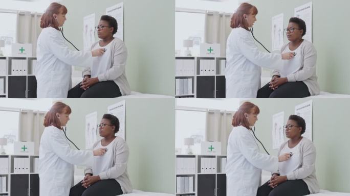 一名女医生用听诊器检查患者的4k视频片段