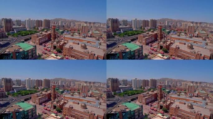 新疆 乌鲁木齐 国际 大巴扎 白天航拍