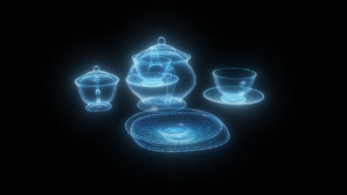 发光全息茶具透明通道素材