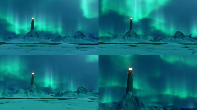 灯塔明灯指引方向极光星辰大海极地雪山雪景