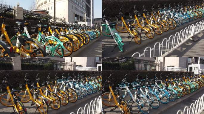 共享单车 小黄 街景 自行车 城市 便道