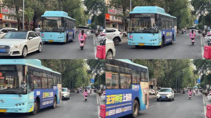 城镇街道电动车公交车