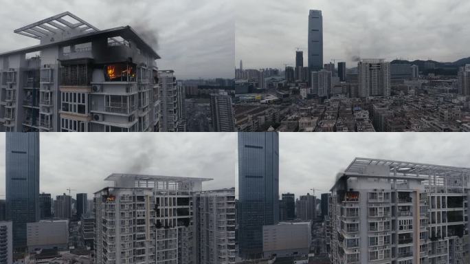 城市高层住宅火灾航拍