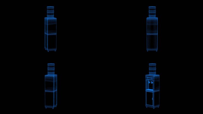 蓝色全息科技线框饮水机素材带通道