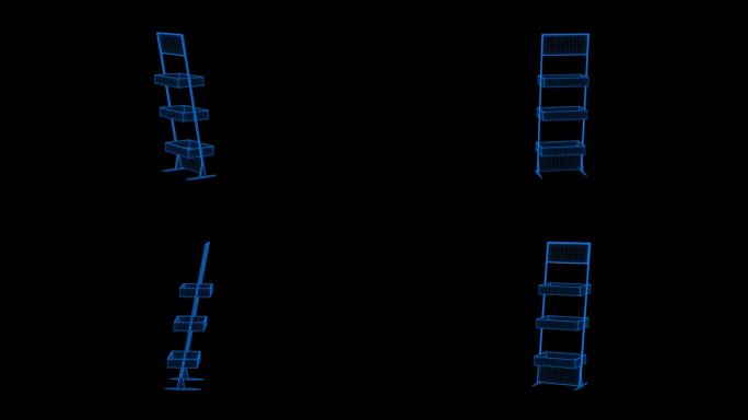 4K蓝色全息科技线框货架木架素材带通道