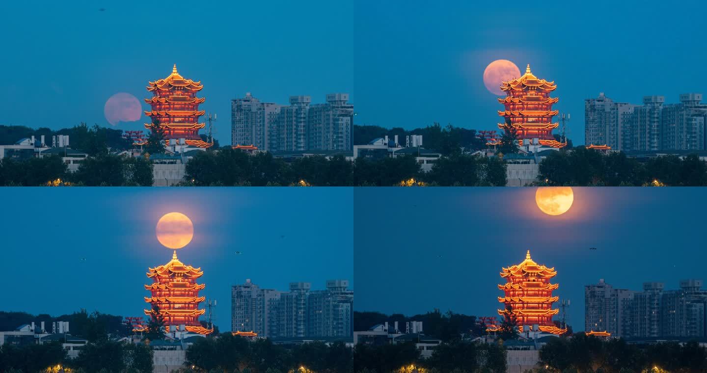 武汉黄鹤楼月圆之夜超级月亮圆月月出延时