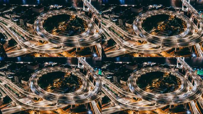 天桥和夜间城市交通的T/L PAN无人机视角