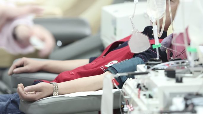 护士采集献血志愿者捐献造血干细胞白血病