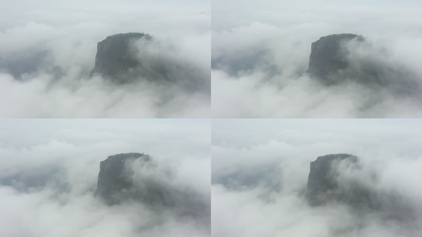 冬季清晨云雾缭绕的桂林丹霞地貌景区八角寨