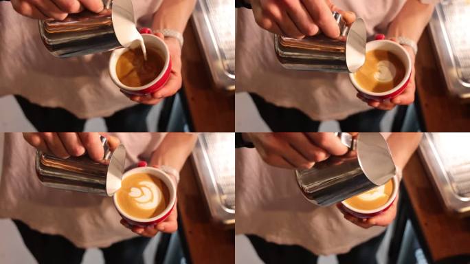 咖啡师制作拿铁艺术咖啡