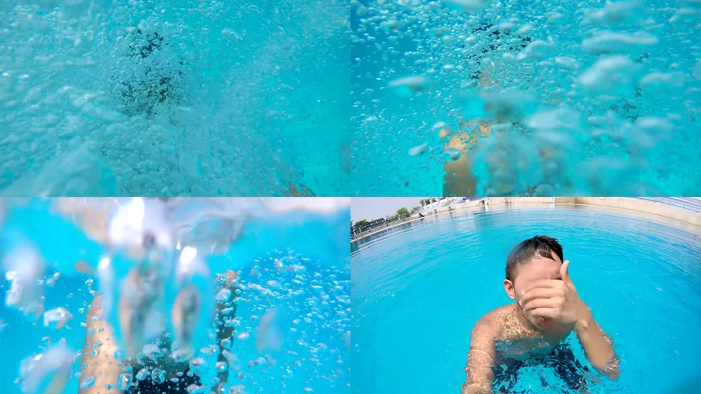 慢镜头：一个人跳进游泳池
