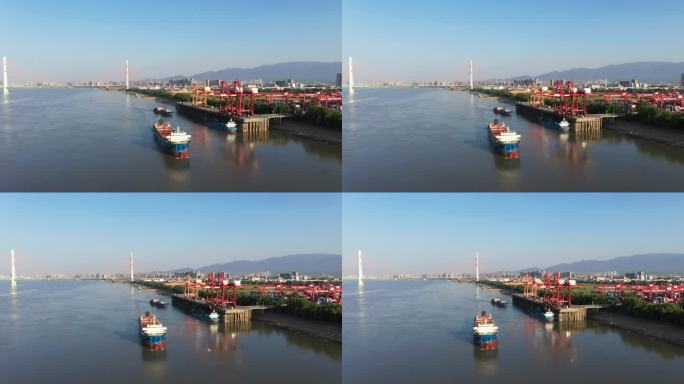 九江港及长江风景航拍视频