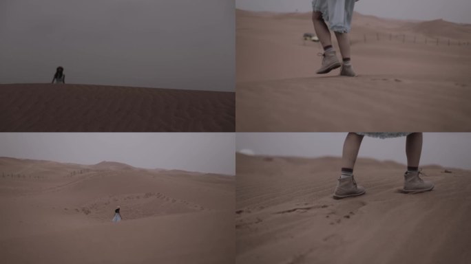 女孩少女独自一人沙漠行走