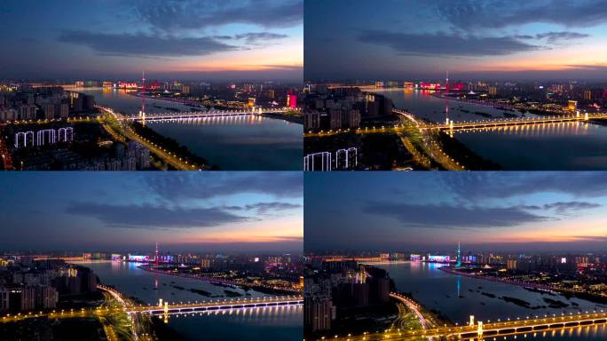 4K航拍临沂市城市夜晚风景