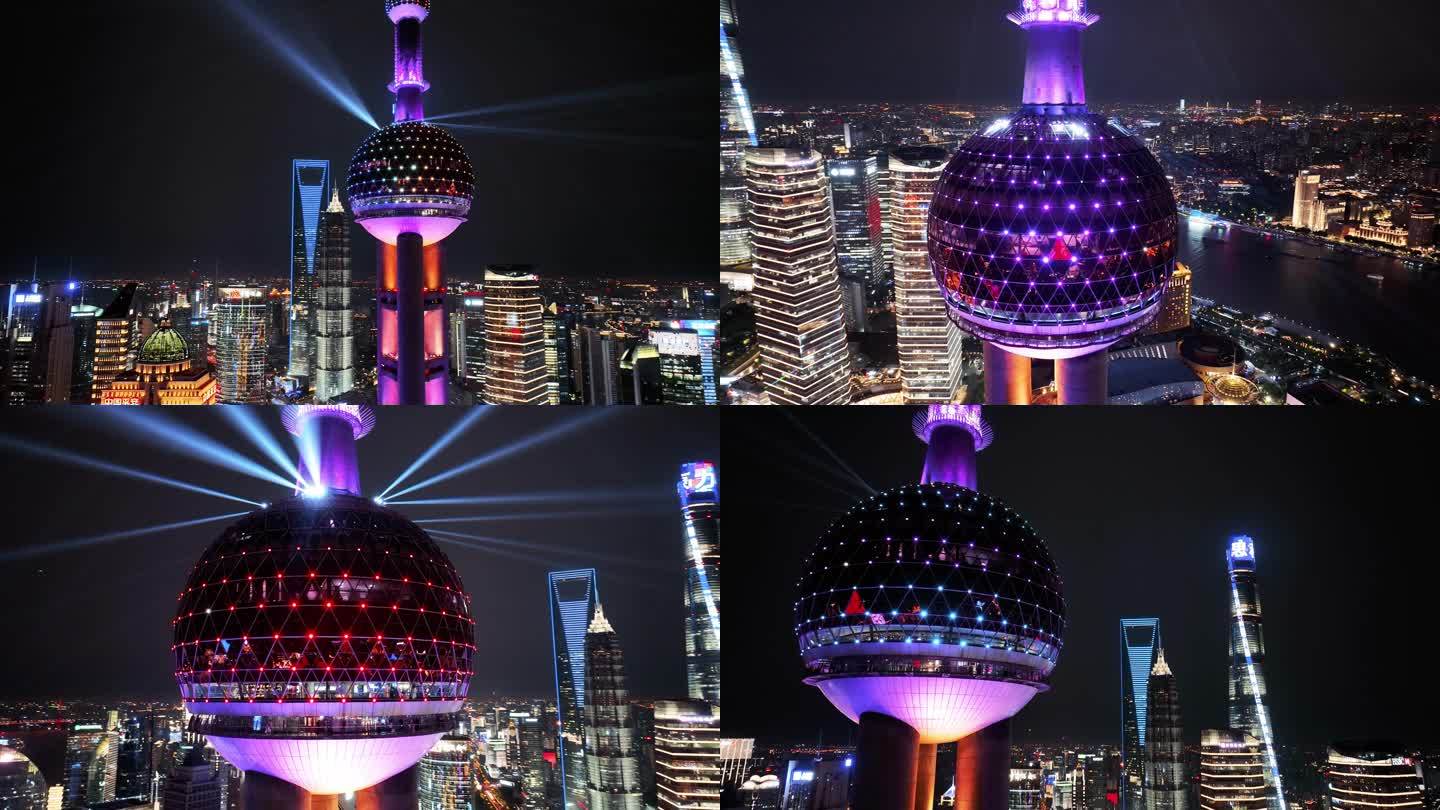 上海东方明珠亮灯射灯高清近景素材
