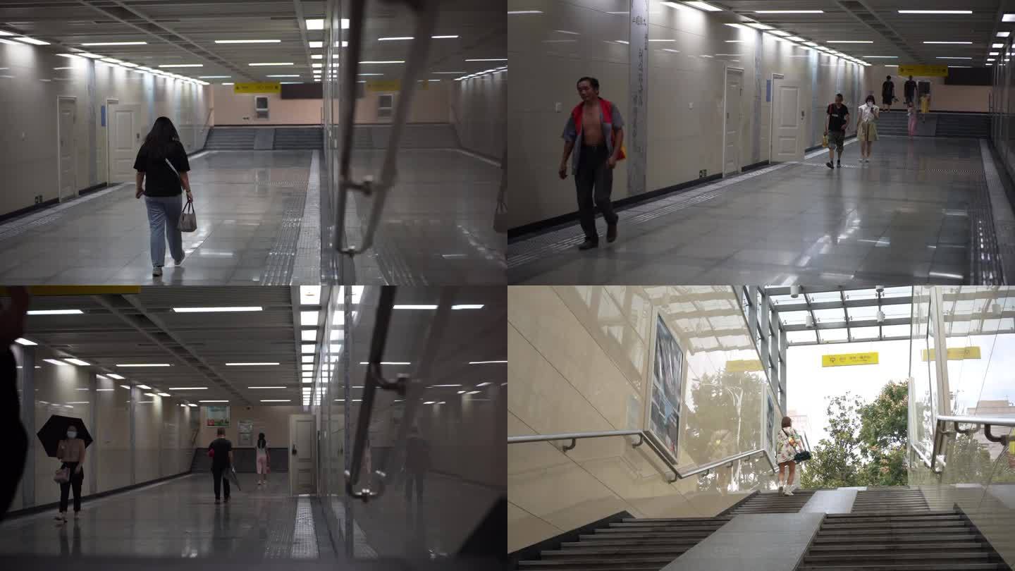 城市地下通道地铁通道人流脚步走远背影