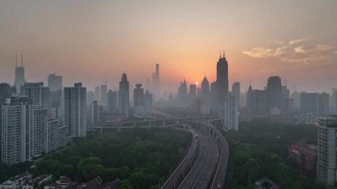 上海陆家嘴城市天际线外滩魔都日出朝霞