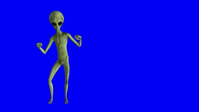 外星人在蓝色色度键上孤立地跳鸡舞