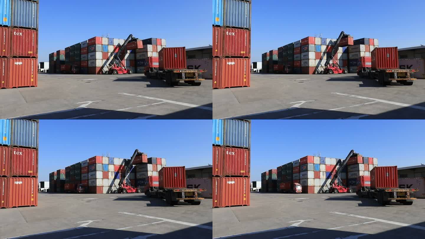 集装箱堆场搬运作业视频