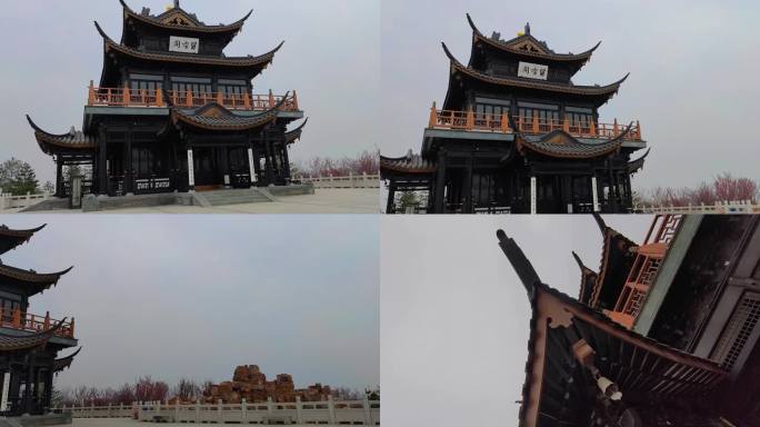 中国古风阁楼的飞檐和风铃