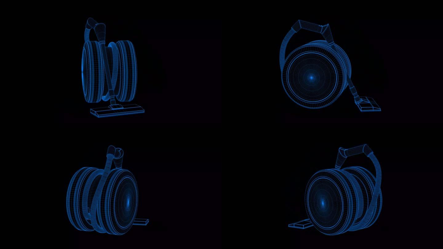 4K蓝色全息科技线框吸尘器素材带通道