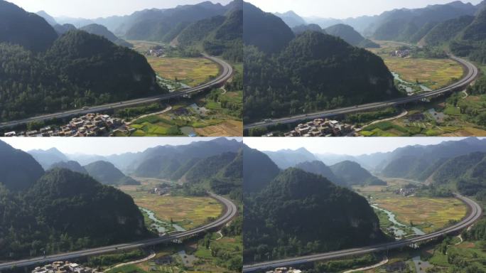 喀斯特岩溶地貌山区里的高速公路高架桥