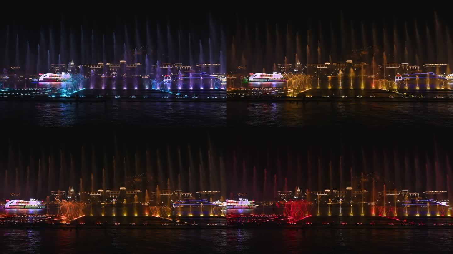 广西柳州柳江边的音乐喷泉灯光秀