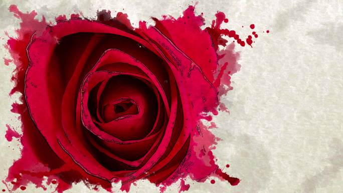 绽放的红玫瑰与水彩画艺术效果
