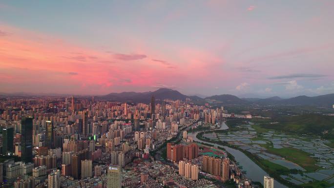 【原创】4K航拍深圳福田罗湖城市晚霞大景