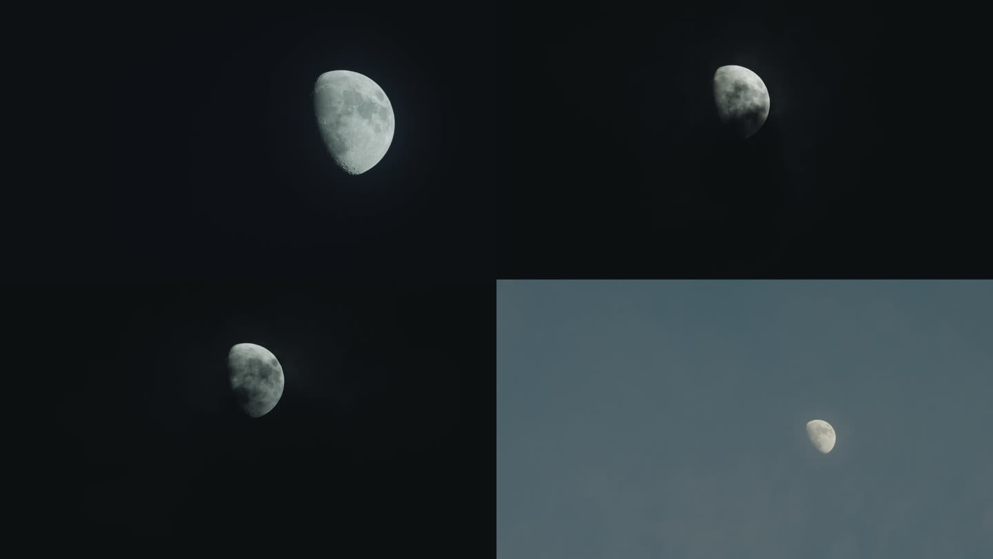 4K月亮实拍残月月球明月云月色月亮素材月