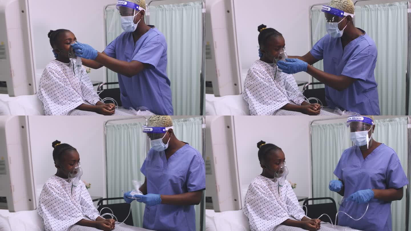 护士用医用呼吸机协助住院患儿呼吸