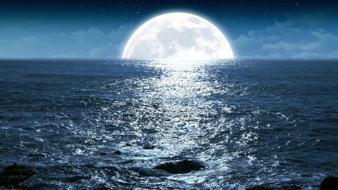 夜晚海面月亮3