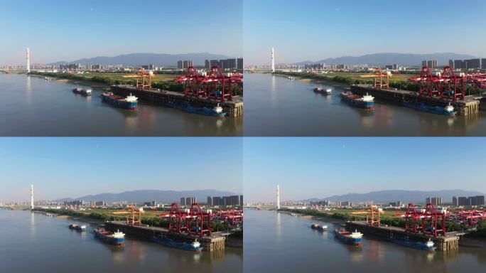九江港集装箱码头航拍视频