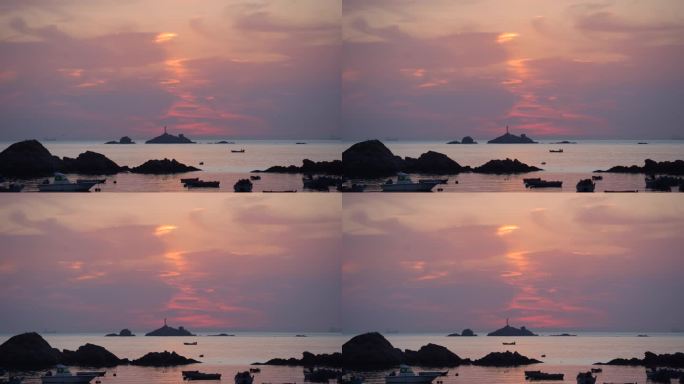 威海半月湾牙石岛的清晨霞光