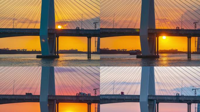 中山港大桥日落延时照片