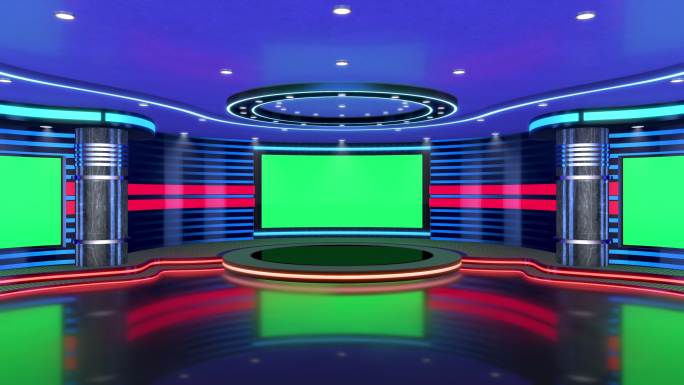 电视演播室，虚拟演播室设置。非常适合绿色屏幕合成。